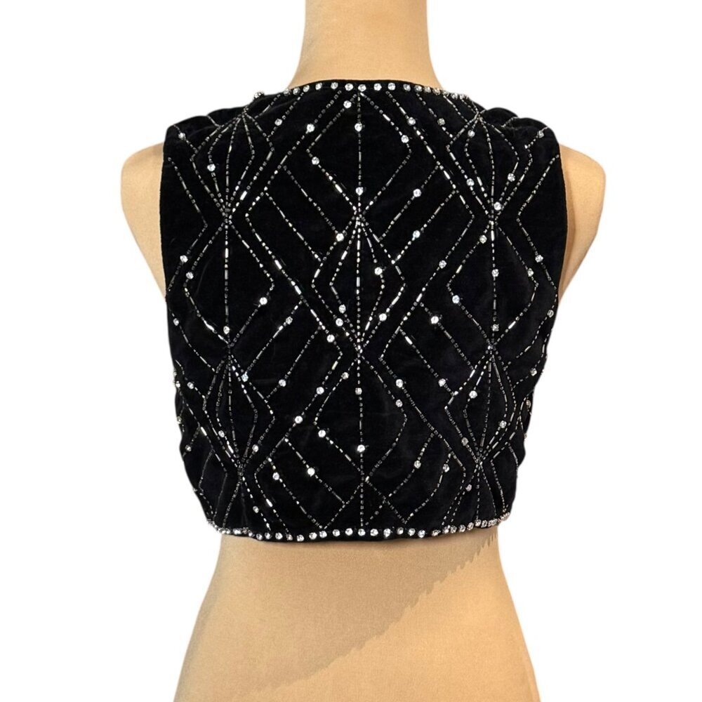 ZARA Black Velvet Waistcoat With Rhinestones Sz XS Vest Whimsigoth Boho Glam - Picture 8 of 16